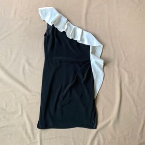 ABS Allen Schwartz One shoulder Ruffle Dress